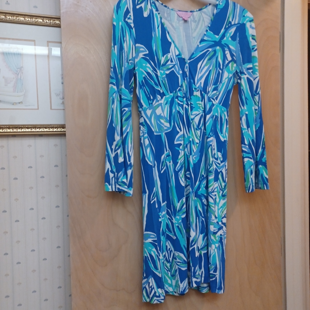 Lilly Pullitzer Blue Palm tree flower print XS dress Xs